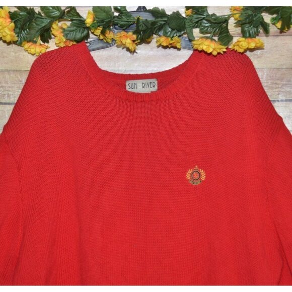 Vintage Men's Sun River XXL Red Sweater Crew Neck Cotton Classic Logo Preppy - Picture 2 of 8